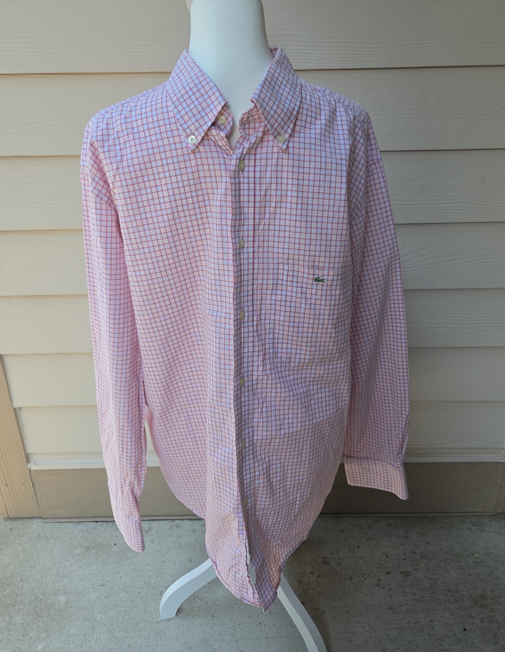 Lacoste Men’s Red, Blue, And Yellow Check Cotton Button-Down Shirt Size 45